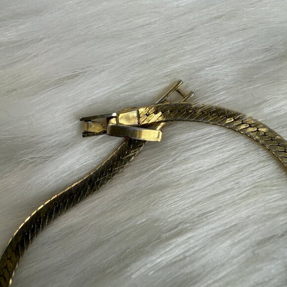 Vintage Gold Tone Flat Herringbone Chain Bracelet 7" - Picture 7 of 7